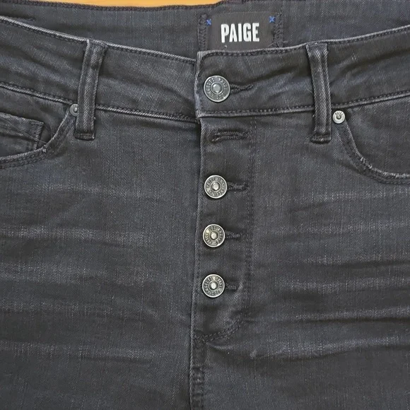 PAIGE, Hoxton, Ankle High Rise Button Fly Jeans, Black, VGUC, Women's 29 - Picture 4 of 14